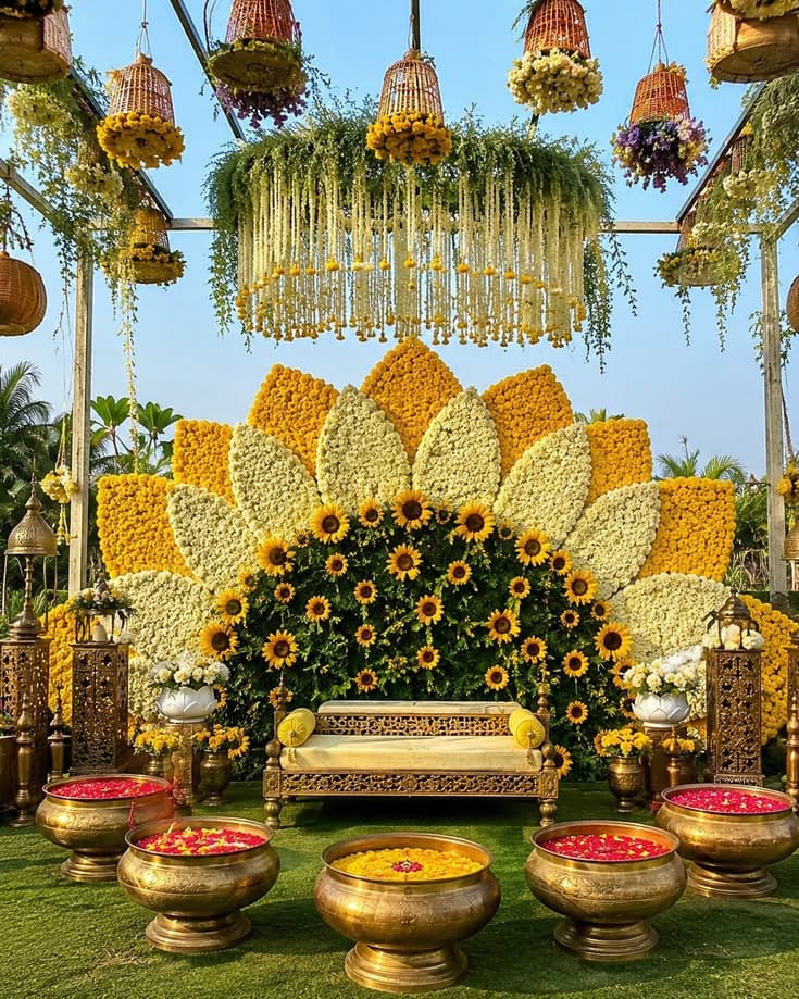 Sunflower floral stage for a private celebration
